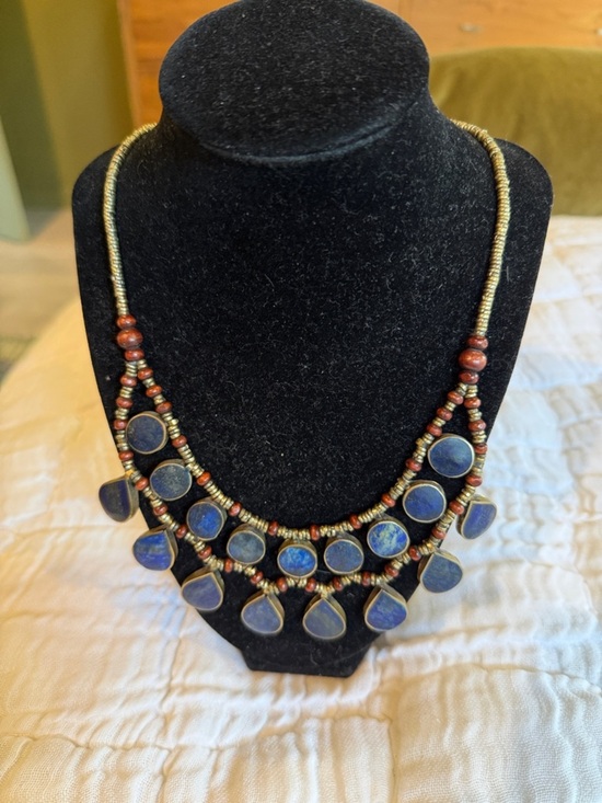 Jewelry - Handcrafted Blue Stone Multi-Drop Necklace